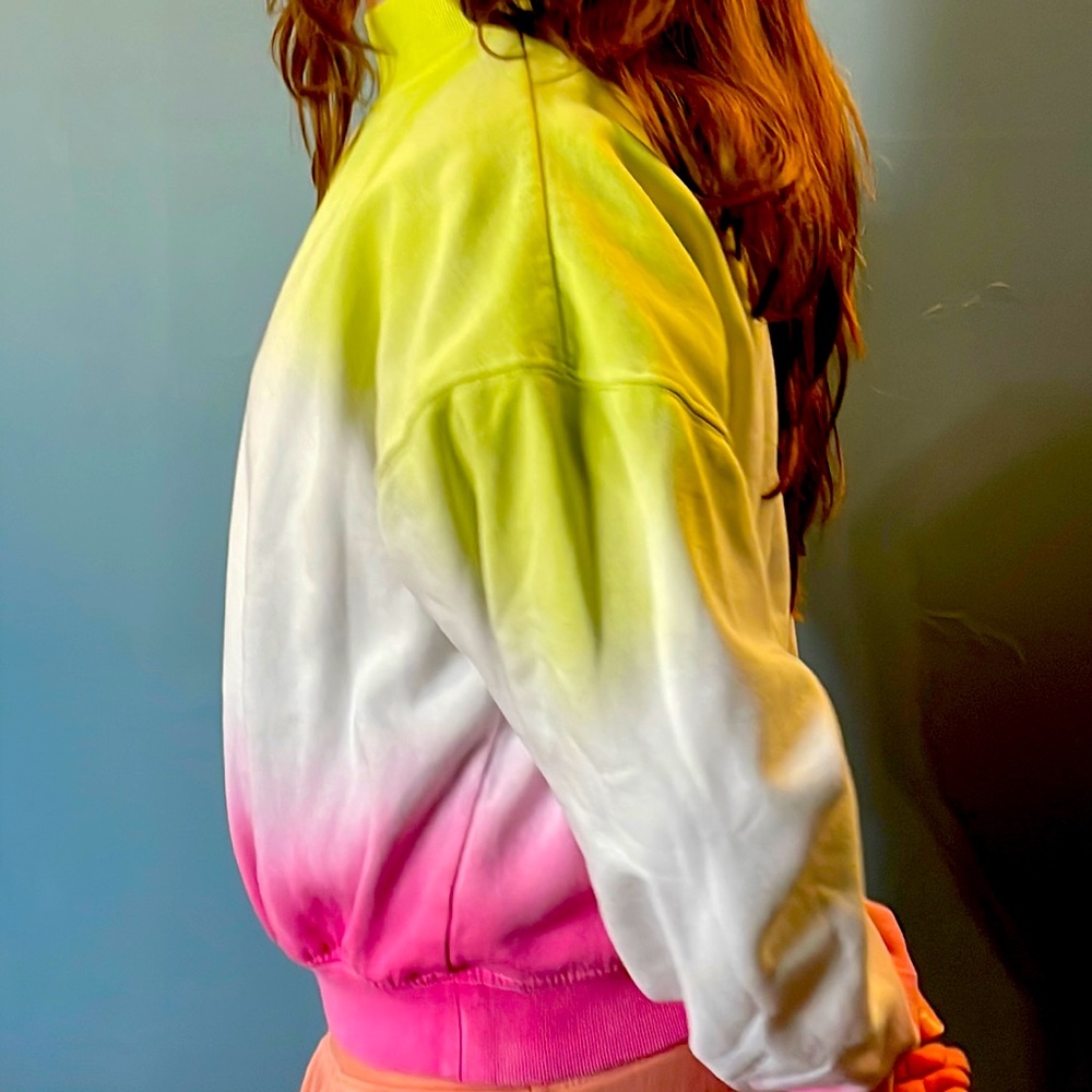Pink white and green turtle neck sweater